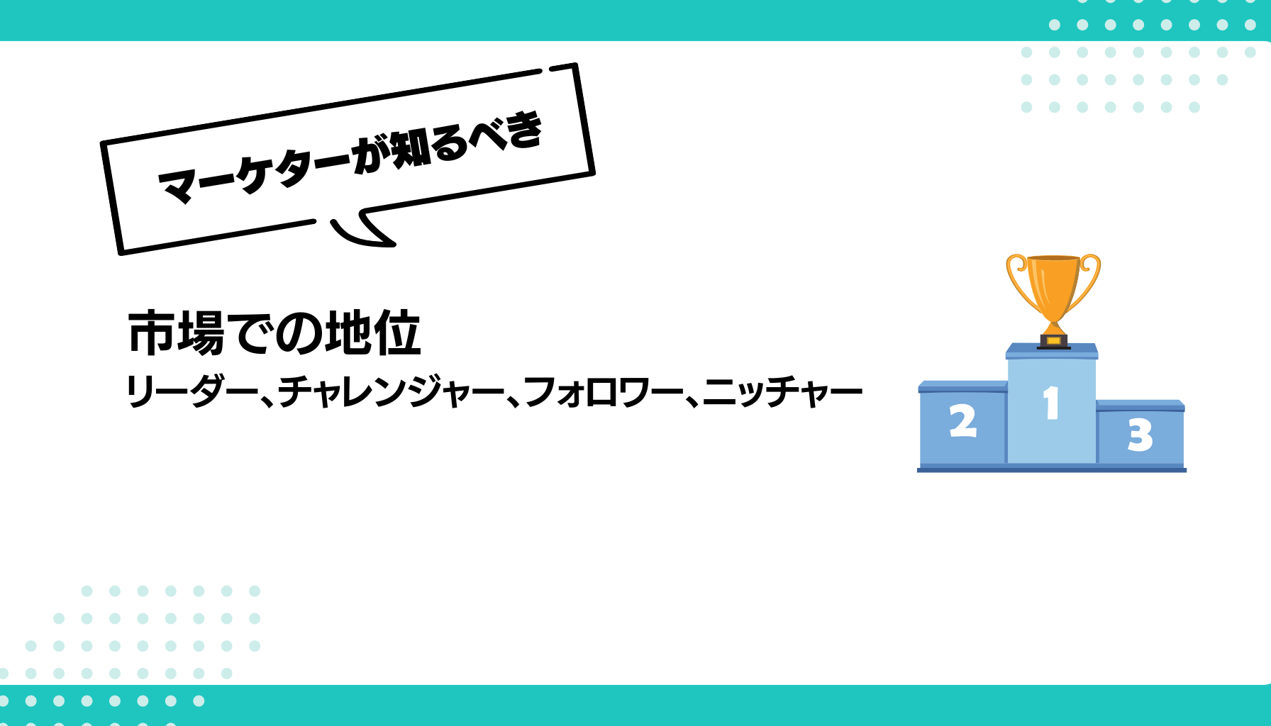 市場での地位 リーダー、チャレンジャー、フォロワー、ニッチャー